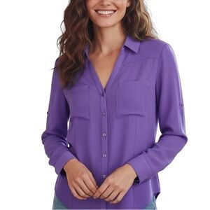 Express The Portofino Shirt Slim Fit Button Up Roll Tab Sleeve Medium Purple
